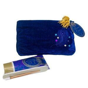 Pier 1 Peacock Feather Blue Cosmetic Bag w Persian Cassis Nail Kit (2553049)